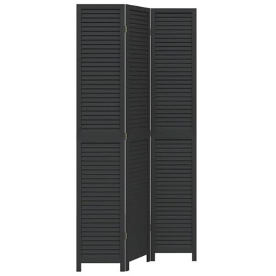 vidaXL Black Solid Paulownia Wood Room Divider - 3 Foldable Panels, Durable Indoor Privacy Screen, Elegant Partition for Bedroom/Office/Living