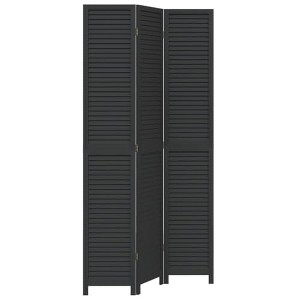 vidaXL Black Solid Paulownia Wood Room Divider - 3 Foldable Panels, Durable Indoor Privacy Screen, Elegant Partition for Bedroom/Office/Living - 1 of 4