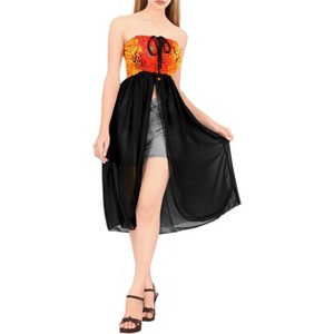 LA LEELA Women's Summer Boho Beach Halter Smocked Mini Swing Dress Tube Top Strapless Dresses for Women One Size Deep Carrot, Slit Plain - 1 of 4