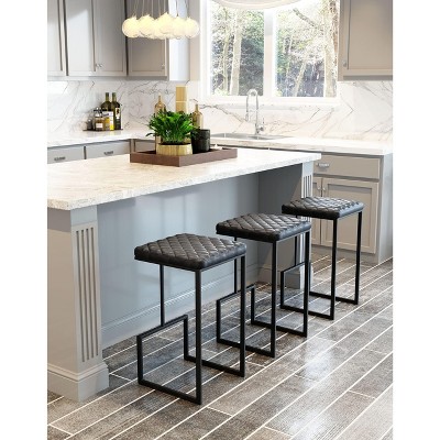 Gray Wood and Metal Backless Bar Stool