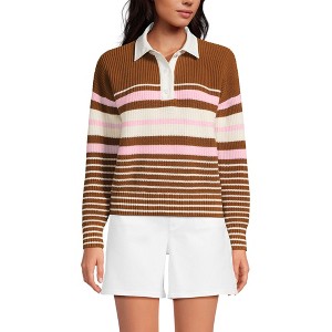 Lands' End Women's Drifter Rugby with Woven Collar Sweater - 1 of 4