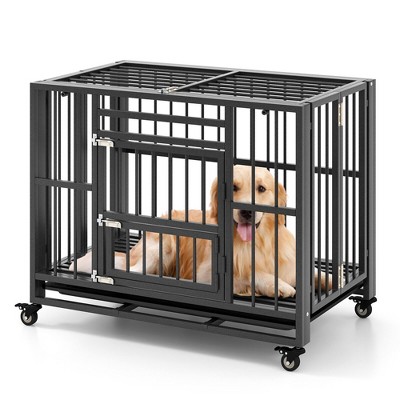 Tangkula Foldable Heavy-duty Metal Dog Cage W/ Lockable Universal ...