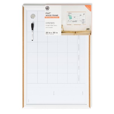 U Brands 20&#34;x 30&#34; PINIT Magnetic Dry Erase Calendar Board Wood Frame