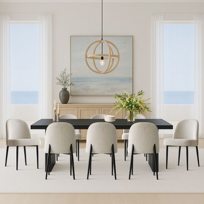 Set of 8 Upholstered Dining Chairs, Modern Linen Dining Room Chairs with Metal Legs, Armless Padded Seat for Kitchen & Dining Table-Maison Boucle