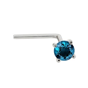 Jewelry Avalanche 22G 14K Gold L-shape Nose Stud with Blue Diamond - 1 of 3