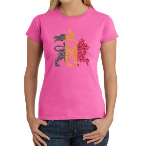 LA Pop Art Women's Word Art T-Shirt - Rasta Lion - One Love - 1 of 4