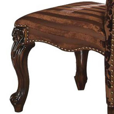 Brown Faux Leather Floral Wood Dining Side Chairs Set of 2