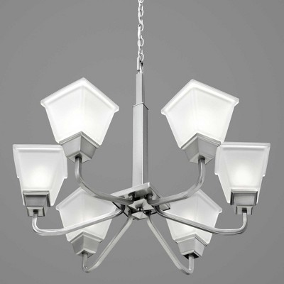 Clifton Heights Brushed Nickel 6-Light Chandelier with Etched Glass Shades