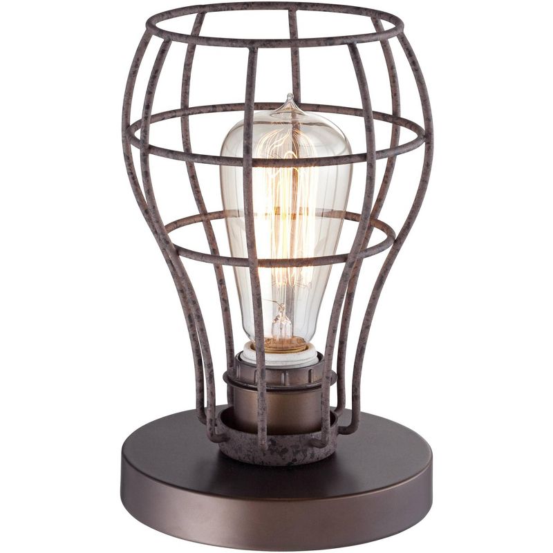 Franklin Iron Works Oldham Industrial Rustic Uplight Desk Table Lamp 9 1/2" High Bronze Rust Open Wire Cage LED for Bedroom Bedside Nightstand Desk, 4 of 9