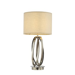 ALOADECOR 28'' Elegant Modern Polished Nickel Metal Table Lamp With Ivory Fabric Drum Shade For Entryway Living Room Dining Room - 1 of 4