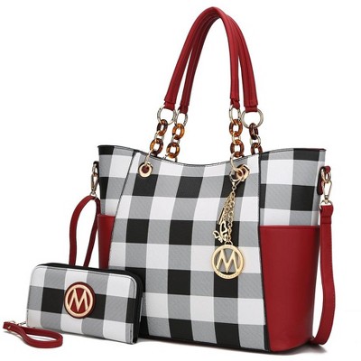 MKF Collection Bonita Checker Tote & Wallet Set - Stylish Vegan Leather Bag by Mia K