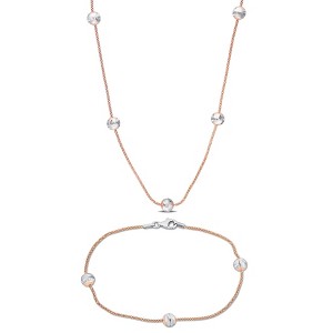EVERLY JEWELRY | Two-tone Silver 6mm Ball Chain Station Necklace and Bracelet Set -16 in + 7.5 in- Multiple Metal Color Options - 1 of 4