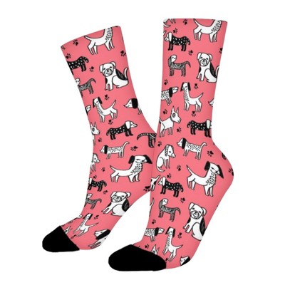 Pink Dog Puppy Women Printed Crew Socks Funny Funky Socks Soft Polyester Novelty Gifts for Artists Men