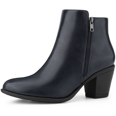 BLISSFUL STEP Women's Mid-height Heels Zipper Dressy Ankle Chelsea Booties