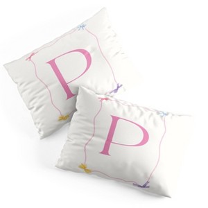 Deny Designs Standard April Lane Art Simple Bow Monogram P Microfiber Printed Pillow Sham - 1 of 3