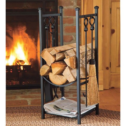 Plow Hearth All In One Firewood Wood Rack With Fireplace Tool Set Black Target