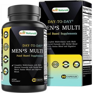 Best Naturals Day-to-Day Men's Multivitamin Food Based Supplement with Vitamin A, L-Arginine, L-Glutamine, L-Lysine- 90 Tablets - 1 of 4
