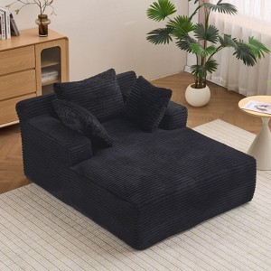 Efomao 66inx48in Chaise Longue Chair Indoor Modern Upholstered Corduroy Deep Seat Sofa Bed with Armrests No Assembly Required Black - 1 of 4