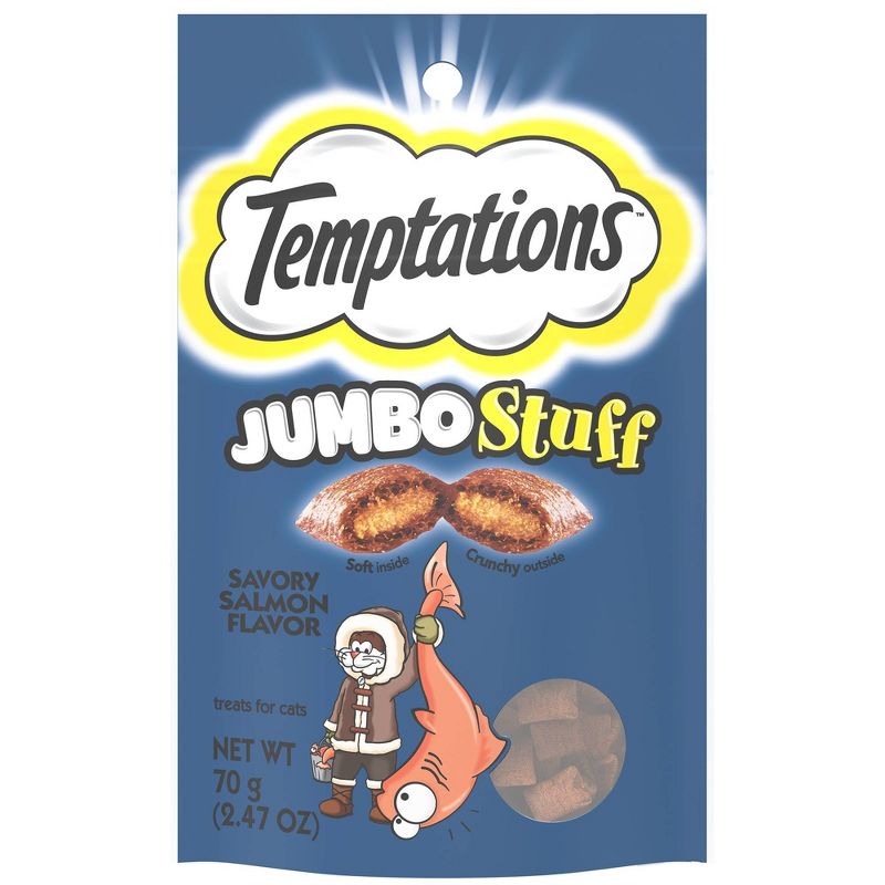 Temptations Jumbo Stuff Savory Salmon Flavor Crunchy Cat Treats - 2.47oz, 1 of 5