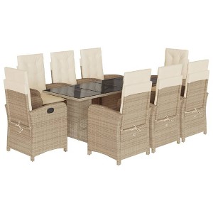 vidaXL - 9 Piece Patio Dining Set with Cushions in Beige - PE Rattan and Tempered Glass Table for Outdoor/Garden/Backyard Use - 1 of 4