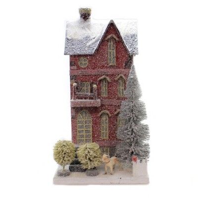 Cody Foster 16.0 Inch Red Town House Christmas Light Up Vintage Look Village Buildings
