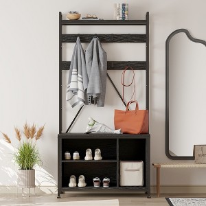 70in Heavy-Duty Entryway Bench with Coat Rack & Shoe Storage, 8-Detachable Hook Hall Tree Organizer for Living Room, Bedroom, Entry Hall - 1 of 4