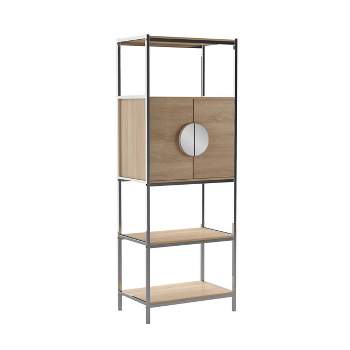 Befail Tall Bar Cabinet with Wine Storage Natural/Chrome - Aiden Lane