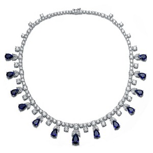Guili Tennis Station Necklace with Sapphire Dangles, Elegant Gold Plated Necklace Featuring Sapphire Accents for a Touch of Glamour and Timeless Style - 1 of 3