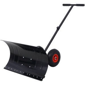 Dexmalle 29" Blade Metal Snow Pusher with Wheels,Ergonomic Cushioned Adjustable Angle Handle - 1 of 4