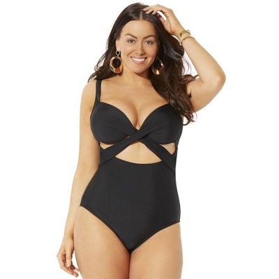Swimsuits For All Women's Plus Size Cut Out Underwire One Piece Swimsuit -  26, Blue : Target