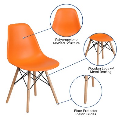 Orange Polypropylene Accent Chair with Geometric Wooden Legs