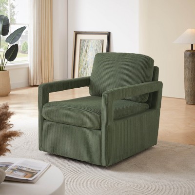 Swivel Accent Chair - Mid Century Modern Chair with Track Arms, 360° Swivel Upholstered Barrel Chair Single Sofa Chair Arm Chair Reading Chair