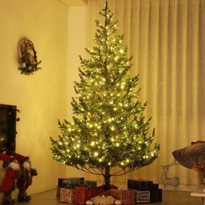 FURNIinspire Artificial Trees 7ft Prelit Artificial Christmas Tree With Tips, Tall Slim Artificial Tree Decor For Home, Green, 50.4"*50.4"*88.6"