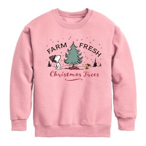 Boys' - Peanuts - Farm Fresh Trees Graphic Long Sleeve Fleece Sweatshirt - 1 of 4