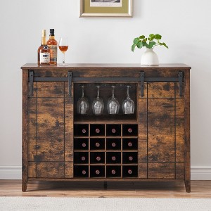 Farmhouse Wine Bar Cabinet with Sliding Barn Door, 47" Kitchen Bar Cabinet with Wine & Glass Rack, Storage Shelves, for Dining Room, Living Room - 1 of 4