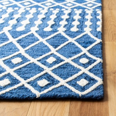 Handmade Navy and Ivory Wool 8' x 10' Area Rug