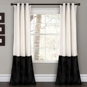 Lush Décor Prima Velvet Color Block Light Filtering Window Curtain White/Black Set 38X84 - 1 of 4