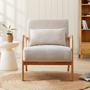FERPIT Modern Upholstered Accent Chair with Lumbar Pillow, Cozy Armchair with Solid Wood Frame & Plush Cushion, Beige - 1 of 4