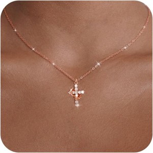 Crown Cross Necklace for Women, 14K Gold/Silver/Rosegold Plated Non-Tarnish CZ Pendant - 1 of 4