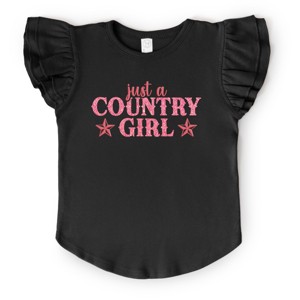 Just A Country Girl Stars Glitter/Puff Print - Flutter Sleeve Graphic T-Shirt - 1 of 4
