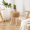 FONTOI Round Ottoman Footstool with Wood Legs, Hand Weave for Living Room Balcony Garden, Brown, 13.39"*7"*13.39" - 2 of 4