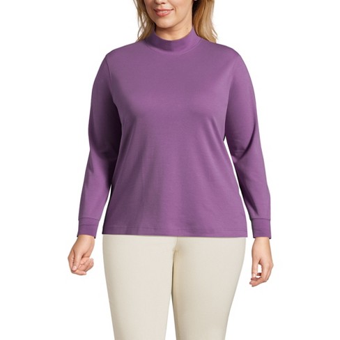 Lands End Women s Plus Size Relaxed Cotton Long Sleeve Mock Turtleneck 2x Grapeseed Target