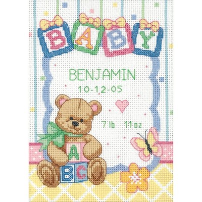 Dimensions Baby Hugs Counted Cross Stitch Kit 5"X7"-Baby Blocks Birth Record (14 Count)