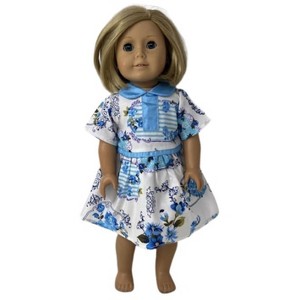 Doll Clothes Superstore Blue Flowers Dress Compatible With 18 Inch Girl Dolls Like American Girl Our Generation My Life Dolls - 1 of 4