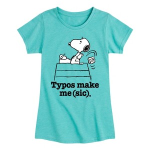Girls' - Peanuts - Snoopy Typos Make Me Sic Fitted Short Sleeve Graphic T-Shirt - 1 of 4