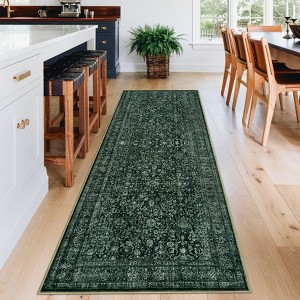 Boho Print Washable Rugs Non Slip Low Pile Vintage Floral Traditional Carpet for Living Room - 1 of 4