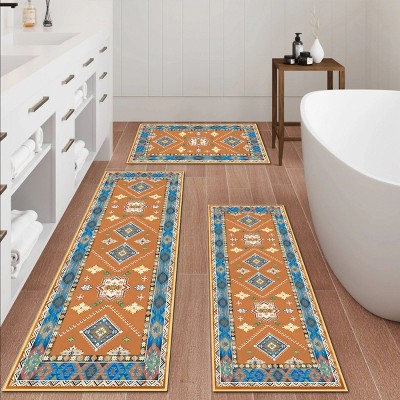 FURNIinspire Floor Mats Home 3 Piece Kitchen Rug Machine Washable Floor Mat for Living Room, Vintage Carpet, Non Slip, Red, 60"*20"
