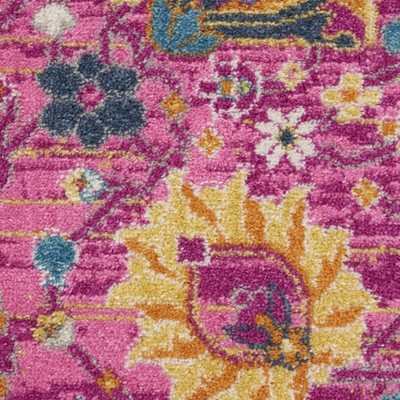 Fuchsia Floral Synthetic Runner Rug with Latex Backing