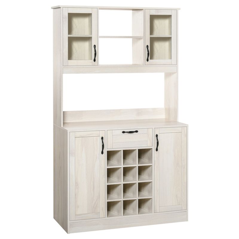 HOMCOM Kitchen Buffet with Hutch Cupboard with Utility Drawer, 4 Door Cabinets,  and Optional 12-Bottle Wine Storage, White, 1 of 9