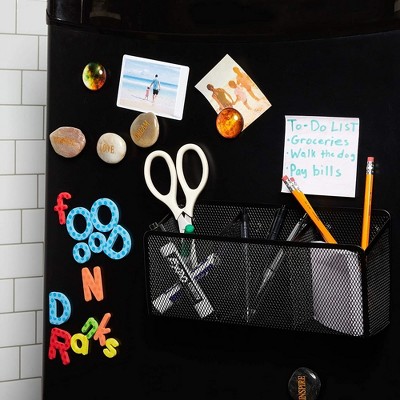 Black Metal Mesh Magnetic Desk Organizer with 3 Compartments